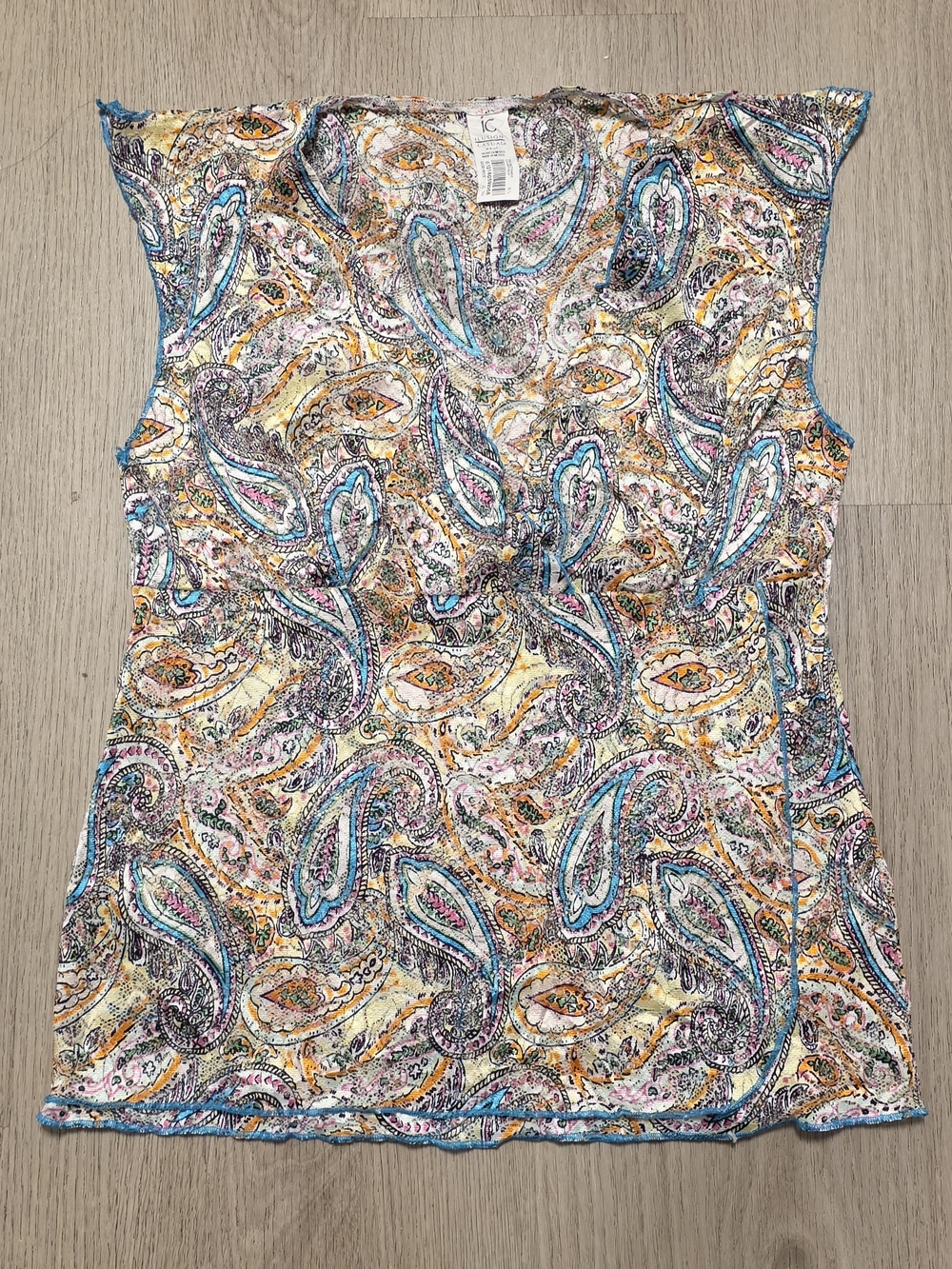 IC Iluaion Casual Paisley Print Cap-Sleeve Blouse in Multicolor L